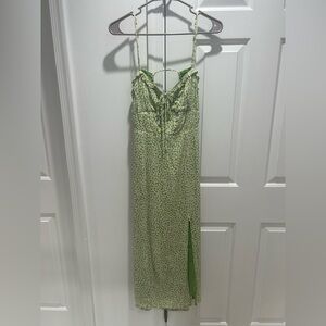 Astr Green Floral Slip Dress with White Blossoms